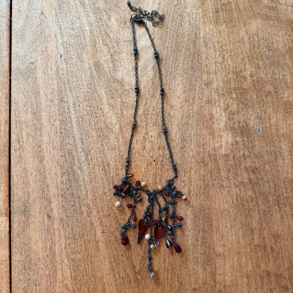 Dangly Bead, Charm, Antique Brass Finish Chain Necklace
